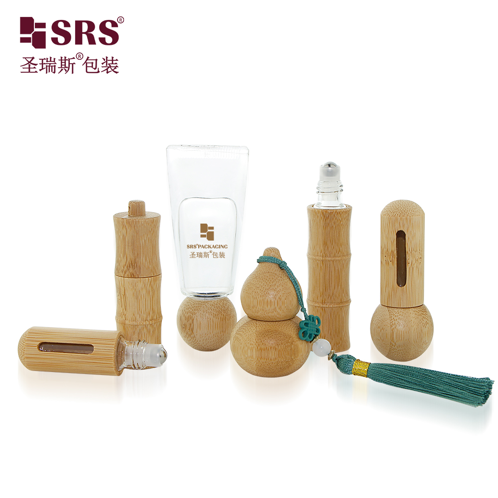 New Bamboo Roll on Bottle Glass Perfume Roller Bottle With Ball Cap