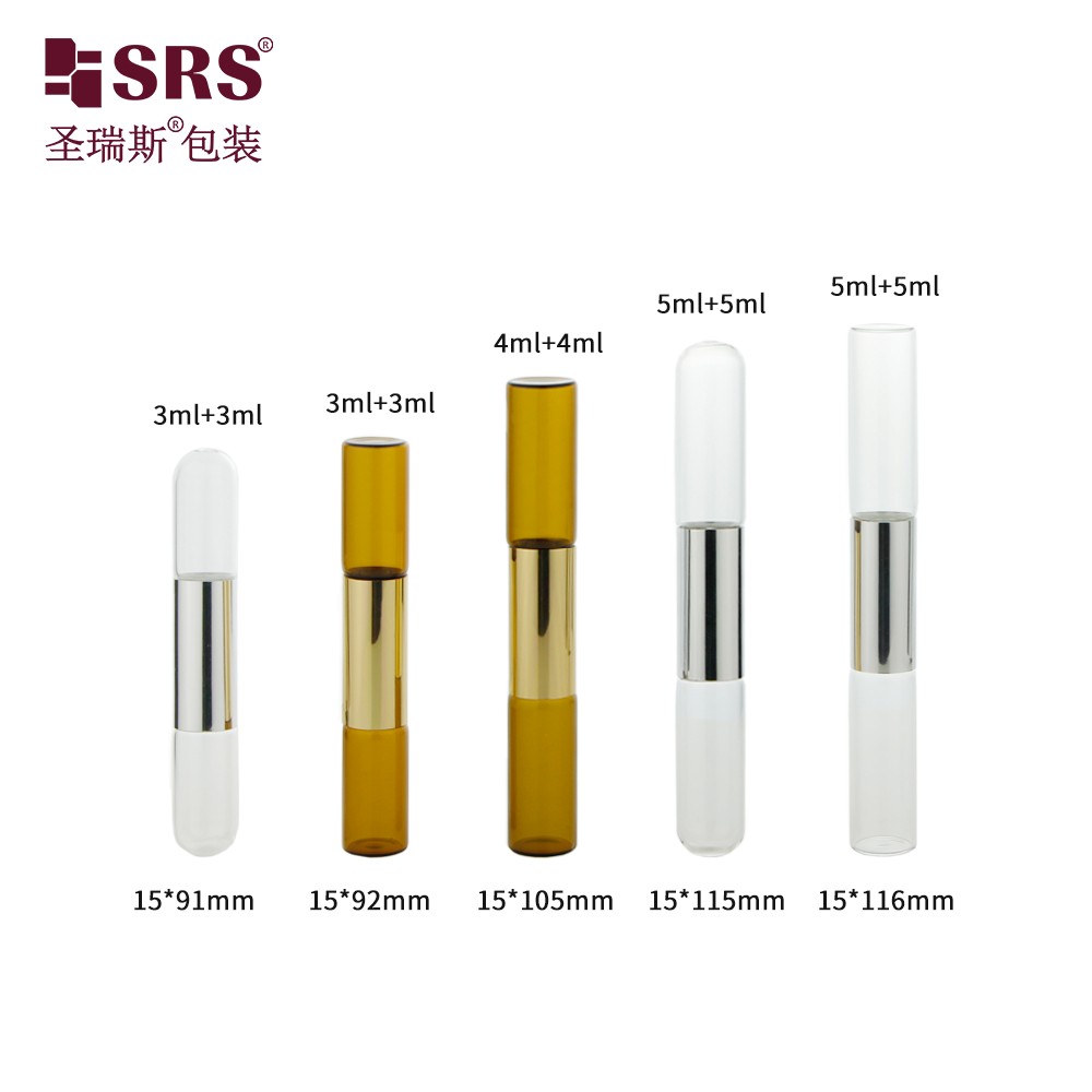 SGB2-5+5ML Clear Glass Bottle 15mm Diameter Tube Perfume Glass Container with 304 Stainless Steel Ball Double Bottle in One