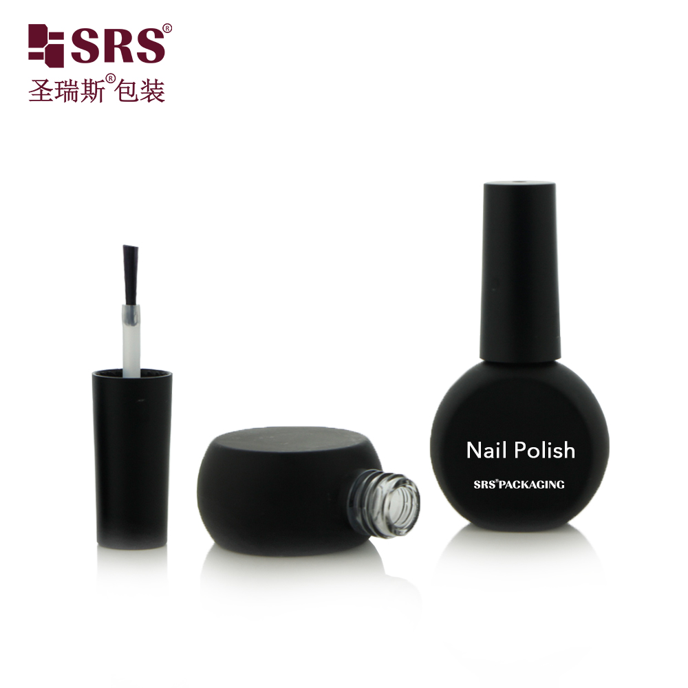 SRS Luxury Frosted Black Custom Color 8ml Round Shape Glass Nail Polish Bottle With Brush