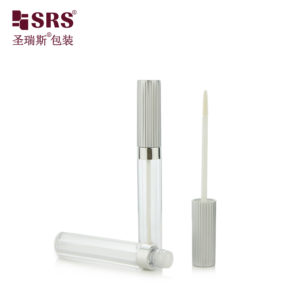 Silver Ribbed Cap Slim Round Shaped Tube Container Plastic Packaging lip gloss tube