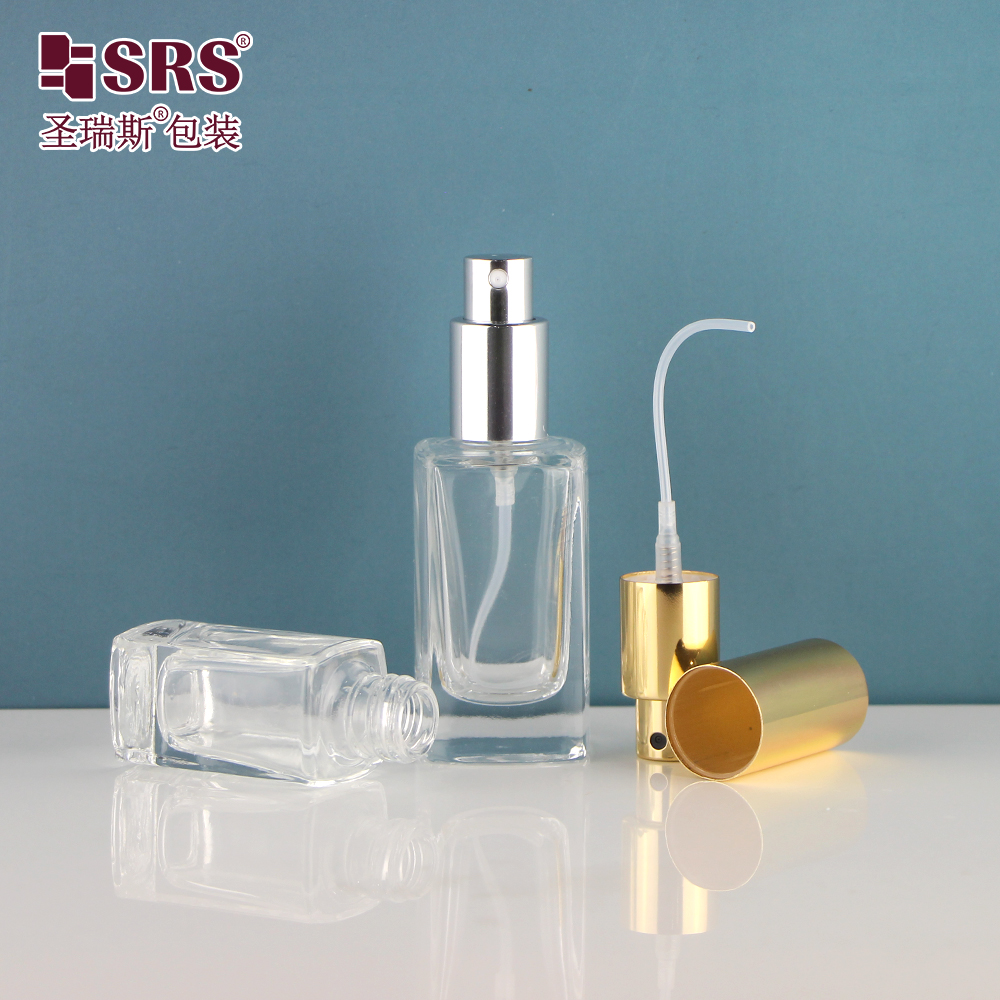 Square Elegant Dispenser Fine Mist Luxury Hand Sanitizer Container 15ml 30 ml Glass Spray Bottle