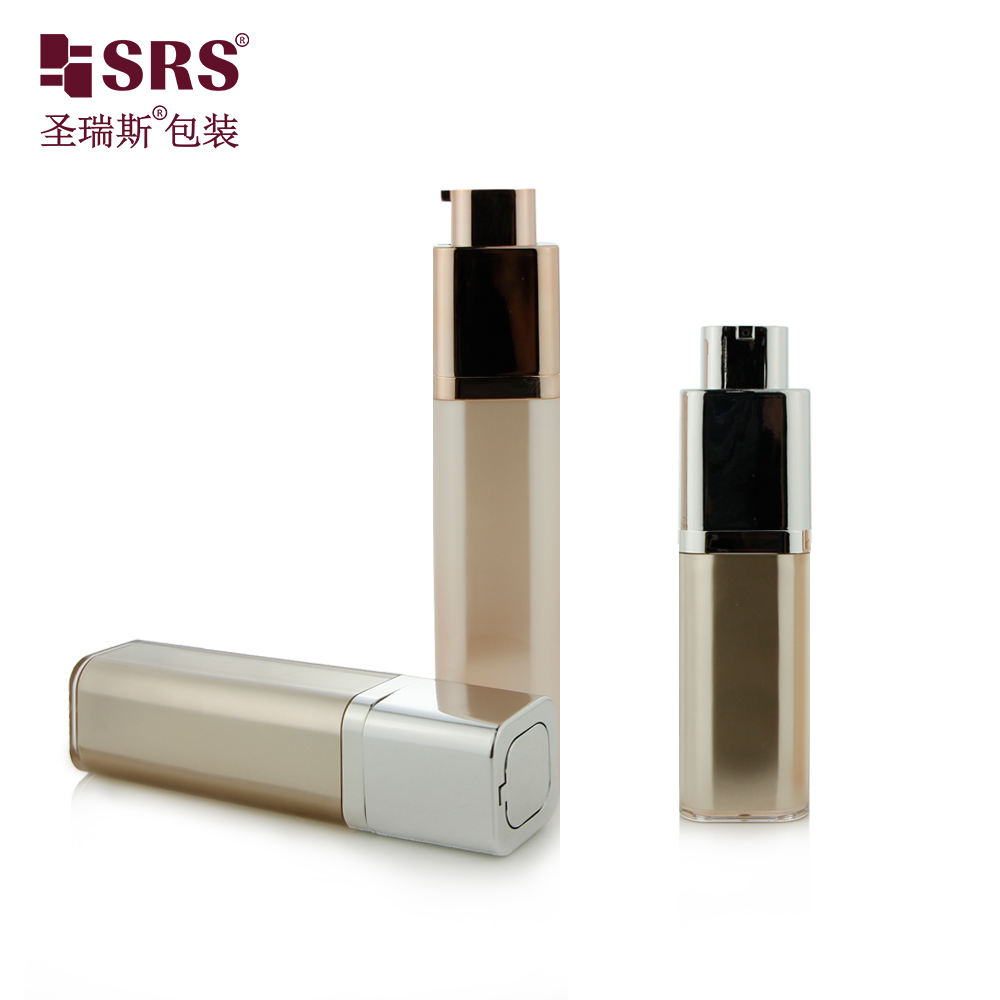 Square Shape Acrylic Airless Gold Pump Bottle 15ml 30ml 50ml Lotion Serum Skin Care Airless Bottle