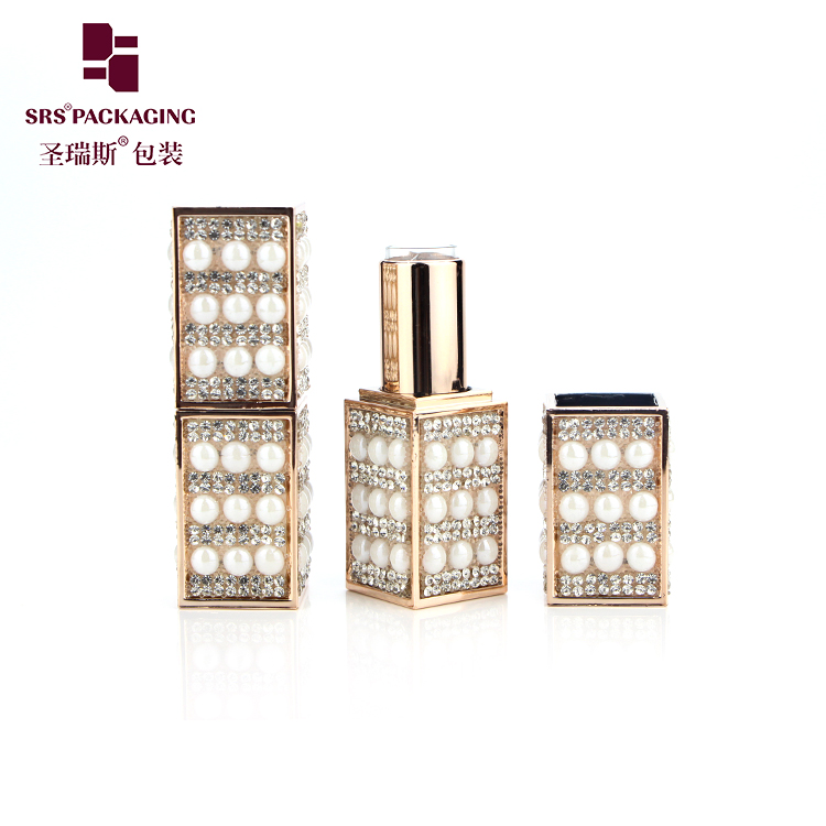 Unique lipstick tube luxury pearl decoration square make up container