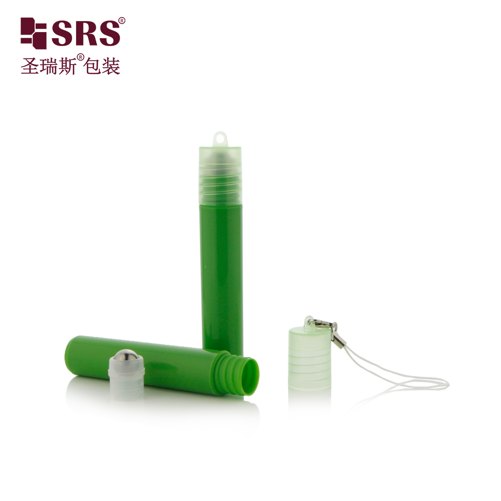 Wholesale 7ml plastic bottle roller with hook portable keychain perfume empty bottle