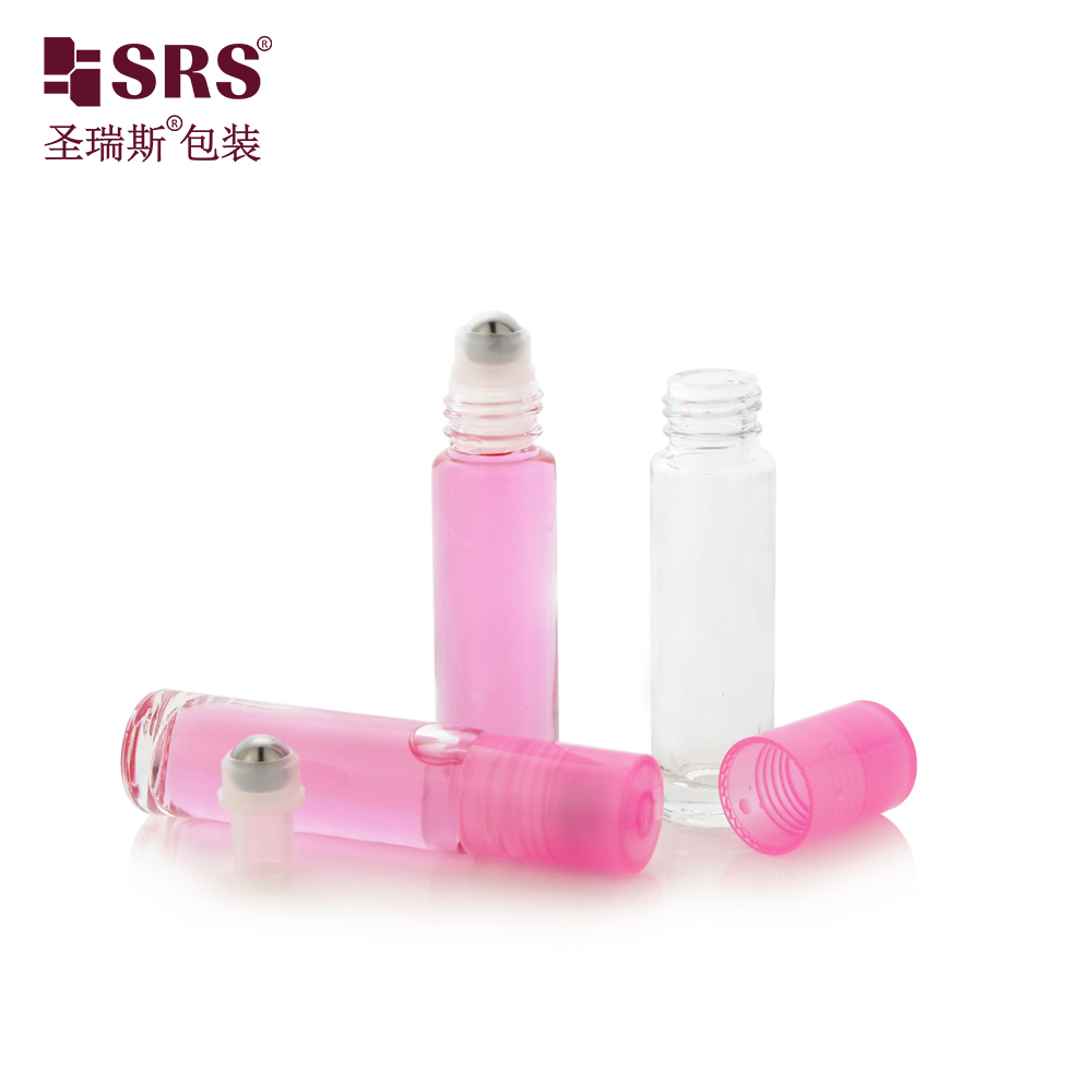 Transparent Clear Bottle Semi-transparent Pink Screw Cap Perfume Glass Roller Bottles 10ml